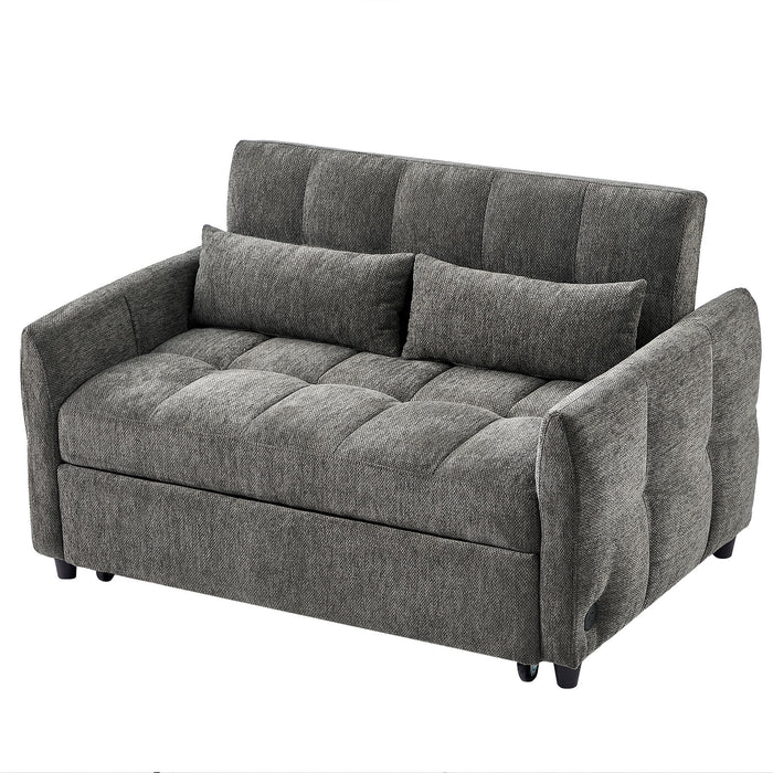 Loveseat Sofa Pull-Out Bed With Adjustable Backrest, 3 USB Ports And 2 Lumbar Pillows For Living Room