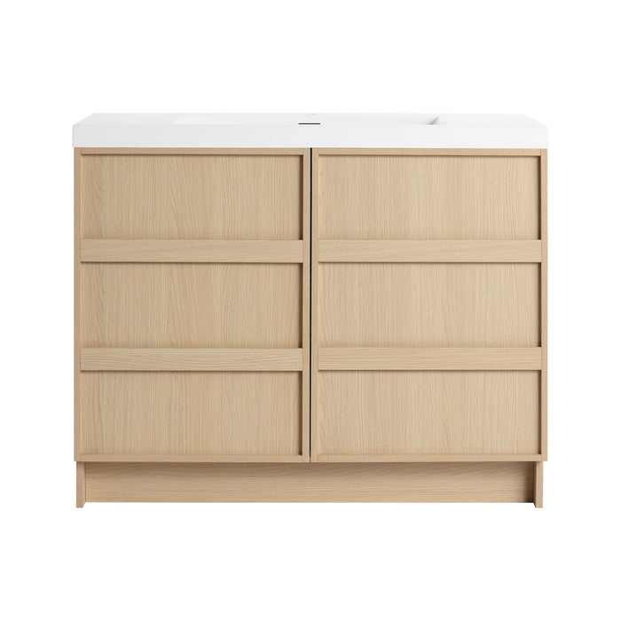 42" Freestanding Bathroom Vanity & Sink & 2 Soft Close Cabinet Doors - Oak / White