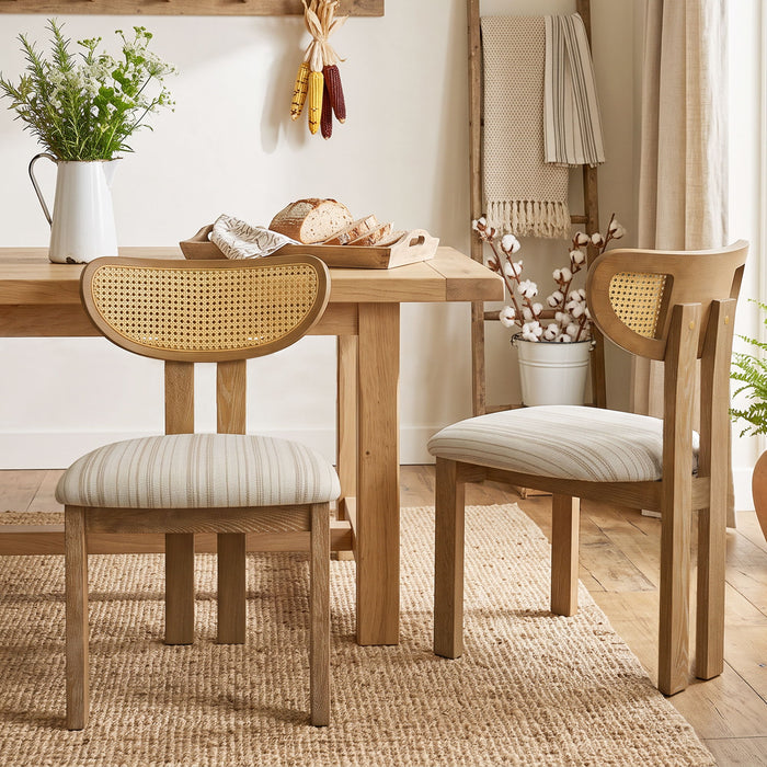 Striped Upholstered Rattan Back Dining Chairs (Set of 2)