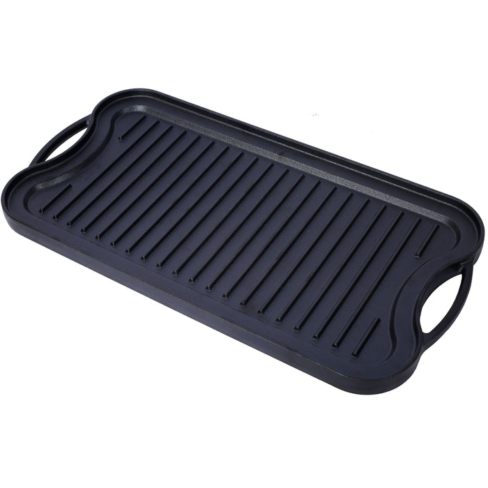 Pre Seasoned Cast Iron Reversible Rectangular Grill / Griddle - Black