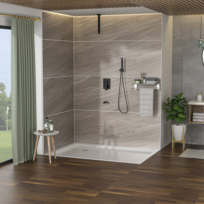 Shower System With Waterfall Tub Spout And 16" Ceiling Mount Square Rain Shower - Oil-Rubbed Bronze