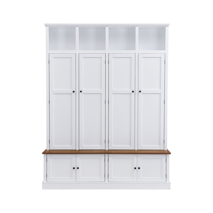 Hall Tree With Bench And Cabinet, 4 In 1 Entryway Bench With Coat Rack