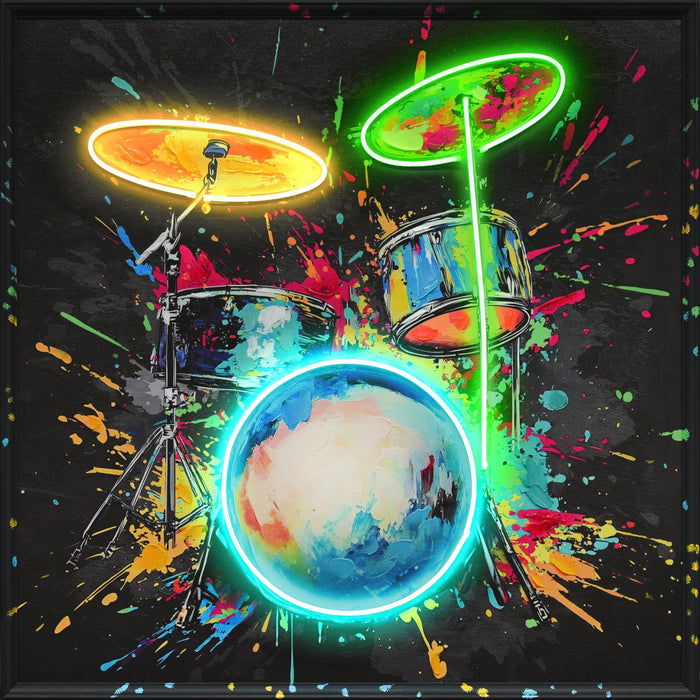 Neon Spectrum Drums - 37" x 37" Framed Wall Art