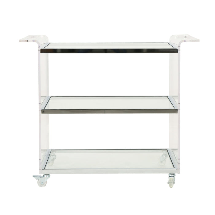 Elegant Acrylic Bar Cart With Tempered Glass Shelves And Rattan Metal Frame - Clear