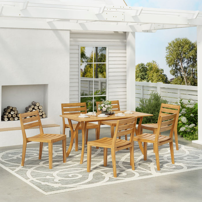 Outdoor 7 Piece Dining Set With Rectangular Table - Teak