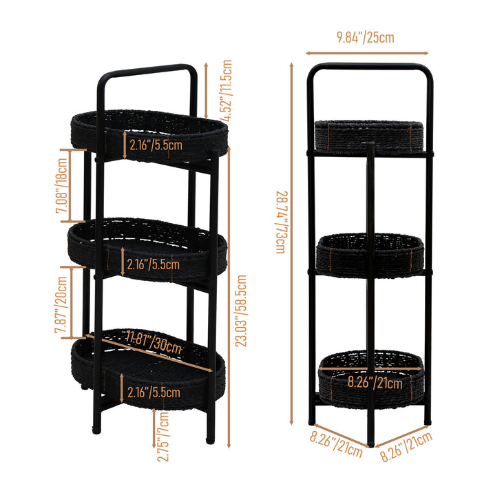 Modern 3 Tier Handwoven Side Table With Oval Organizer