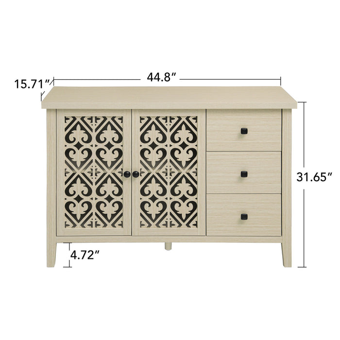 Hollowed Out Cabinet With 2 Door 3 Drawers, American Furniture, Suitable For Bedroom, Living Room, Study - Natural