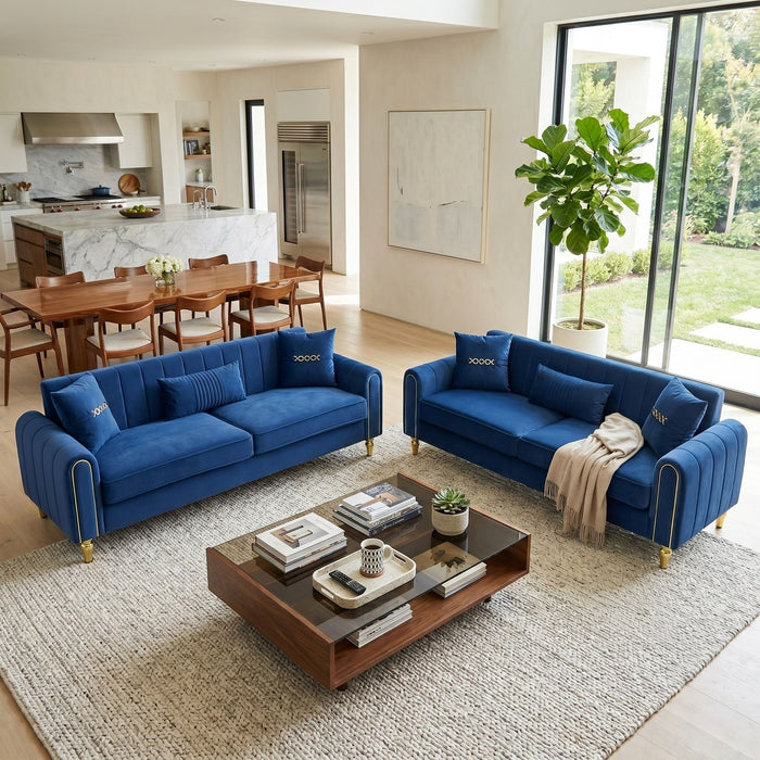 2 Piece Sofa 3 Seater Sofas Set - Blue
