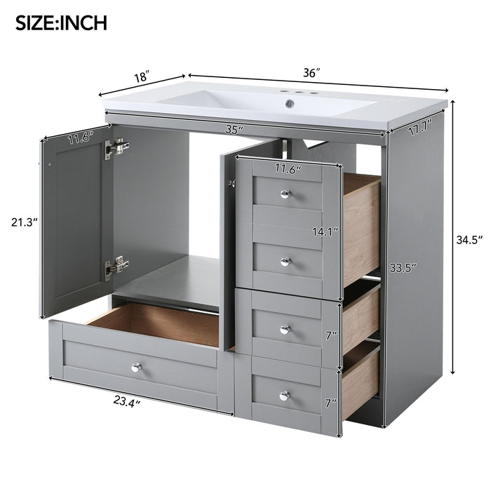 Shaker Free Standing Bathroom Vanity Cabinet With Sink, Soft Close Drawers, Soft Close Doors