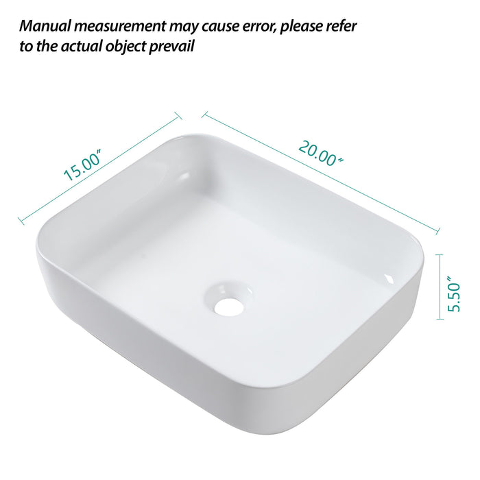 Rectangular Vessel Bathroom Sink, Modern - White