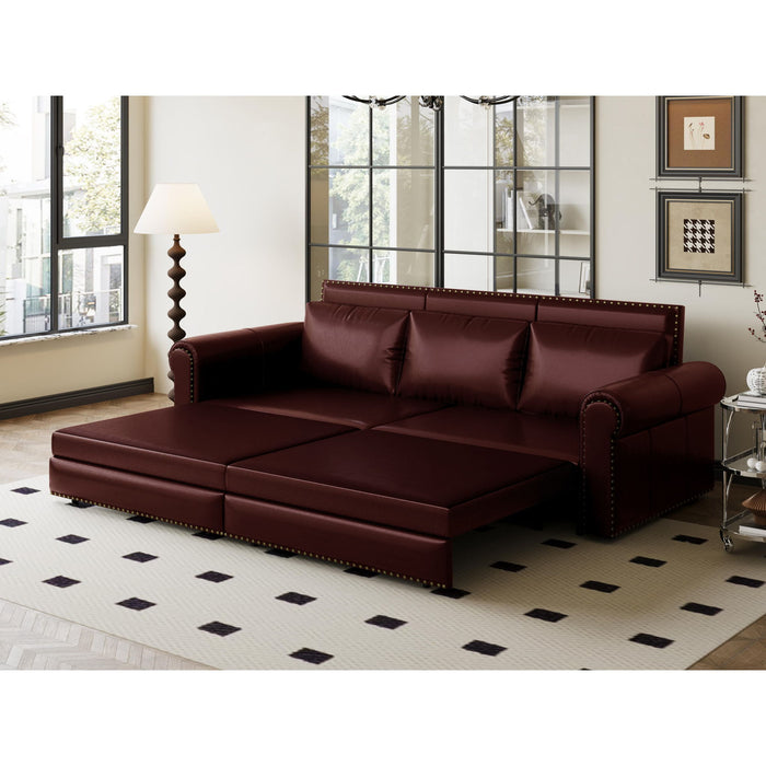 3 In 1 Convertible Sleeper Sofa With Nailhead Trim & Rolled Arm