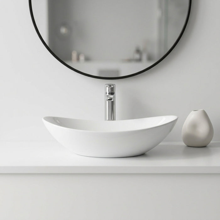 Oval Vessel Bathroom Sink Bowl - White