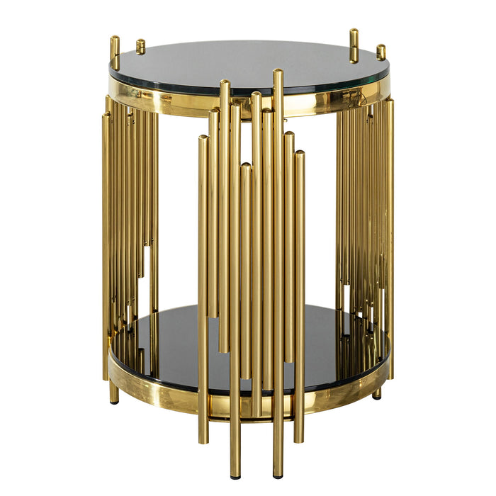 Elegant Round Table With Double Layer Tempered Glass Top And Stainless Steel Frame For Living Room