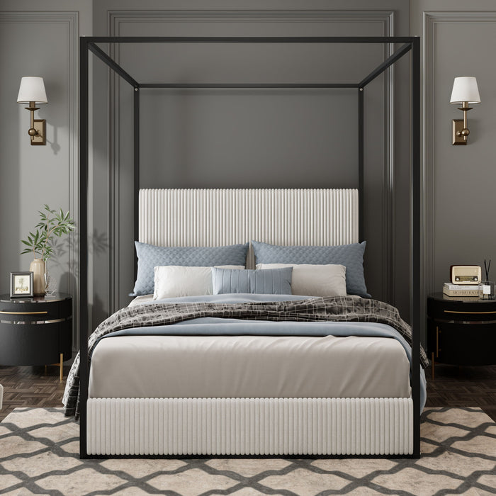 Canopy Bed With Tall Upholstered Headboard And 4 Poster