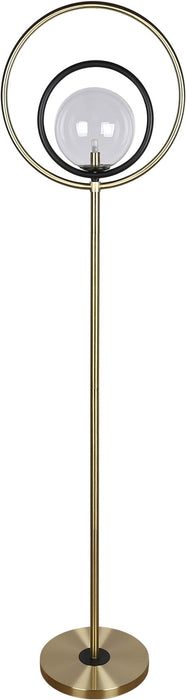 "Eclipse Aura" Metal Floor Lamp - Matte Black / Soft Gold / Clear