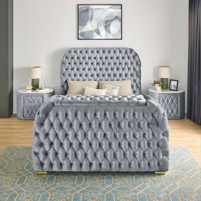 Natalia - King Upholstered Bed With Decking Board Set - Gray