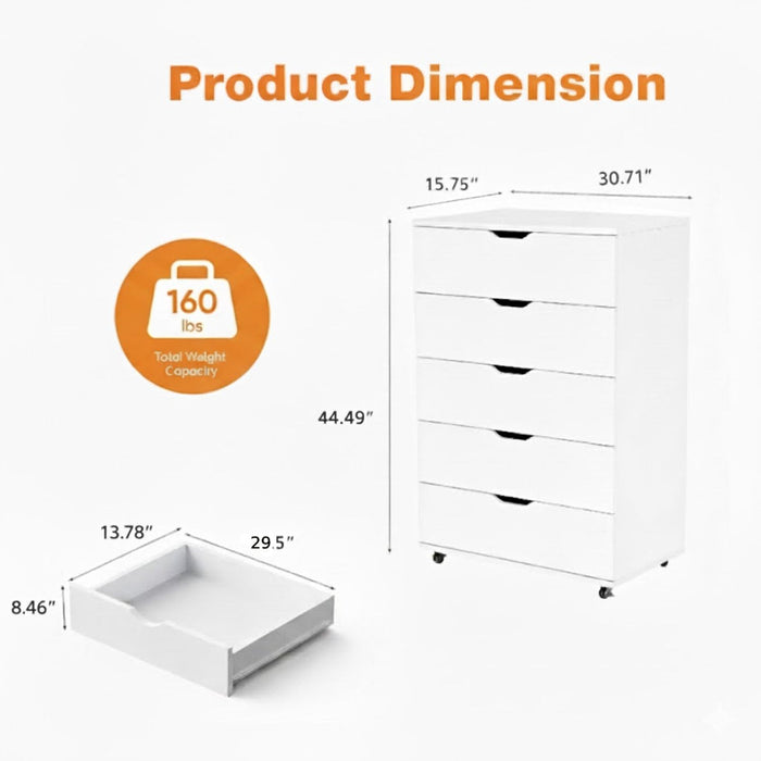 Modern 5 Drawer Dresser With Wheels