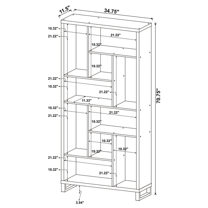 6 Tier Rectangular Bookcase With Accents - Brown