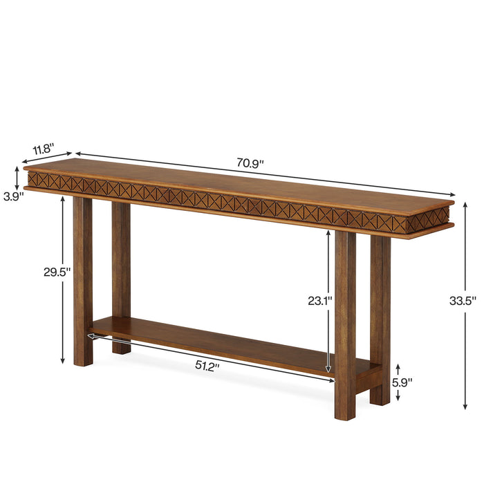 Extra Long Console Table, Sofa Table With 2 Tier Storage For Living Hallway - Rustic Brown