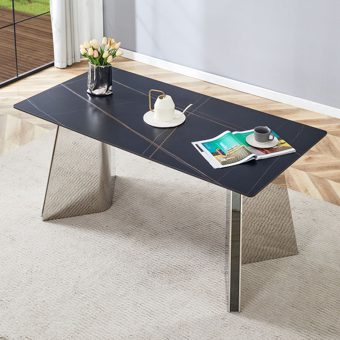 Modern Marble Patterned Dining Table With Stainless Steel Butterfly Legs