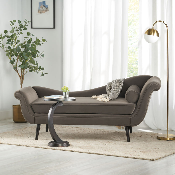 Auroral - Velvet Upholstered Chaise Lounge With Scrolled Arms And Tapered Legs