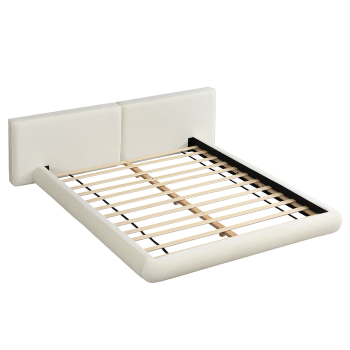 Queen Size Low Profile Platform Bed With Rounded Edges - Cream