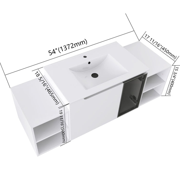 Wall Mounted Bathroom Vanity With Sink, Cabinet & Half Door