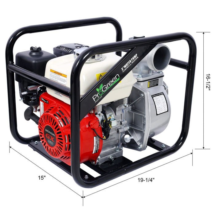 Honda - Gx160 Engine Water Pump 3" 264Gpm With 3In Npt Coupler And 25Ft Flat Hose, Aluminum - Black / Red