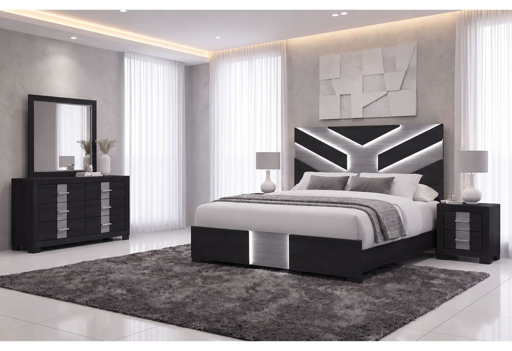 Optimus - King Bed With LED - Black