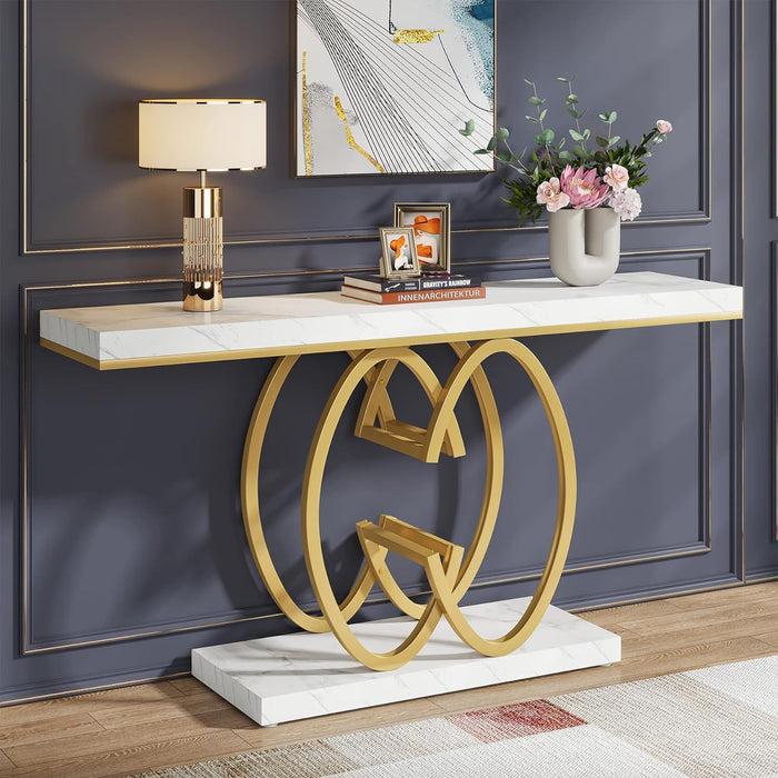 Console Table, Geometric Entryway Table For Living Hallway - White / Gold