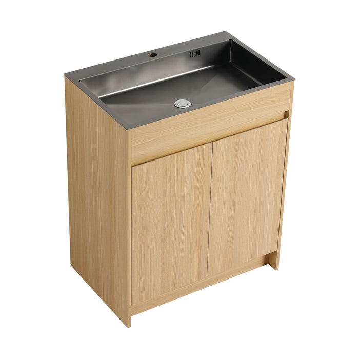 28" Freestanding Bathroom Vanity With Sink, Soft Close Doors - Oak