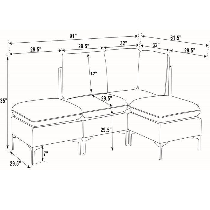 Upholstered Modular Sectional With Tall Legs, Medium Firm Seat