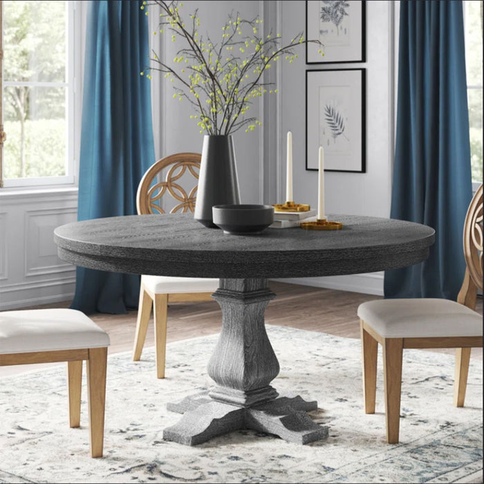 Rustic Extendable Dining Table With Pedestal Base - Gray