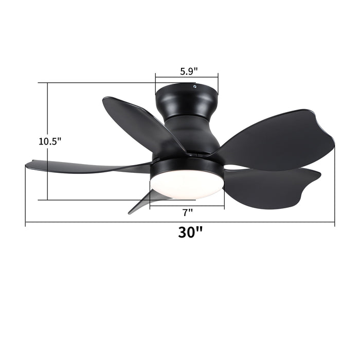 Small Low Profile Flush Mount Ceiling Fan Lighting With Remote Control For Small Room - Black / Matte Black