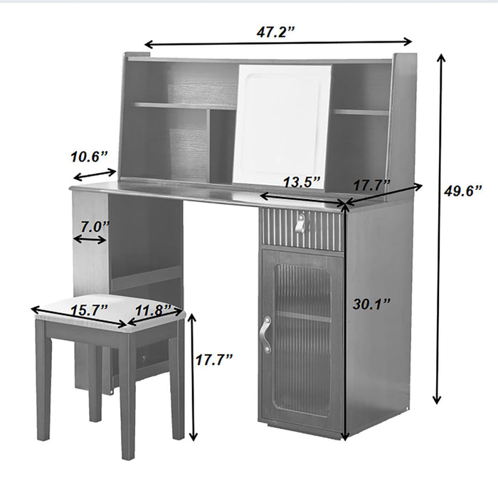 Modern Elegance Makeup Vanity Desk With Adjustable Lighted Mirror Storage Shelves Drawer And Cabinet - Walnut