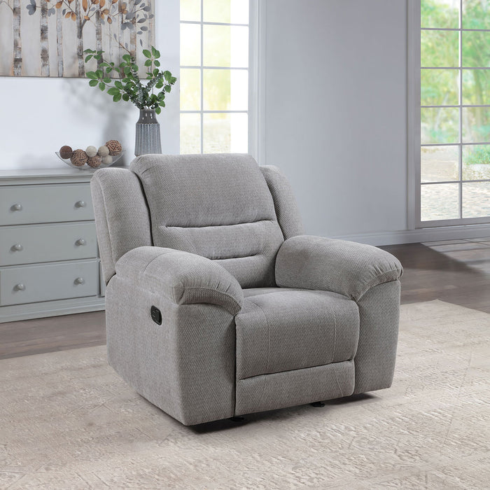 Sebring - Upholstered Glider Recliner Chair With Manual Recline And Smooth Gliding Motion - Gray