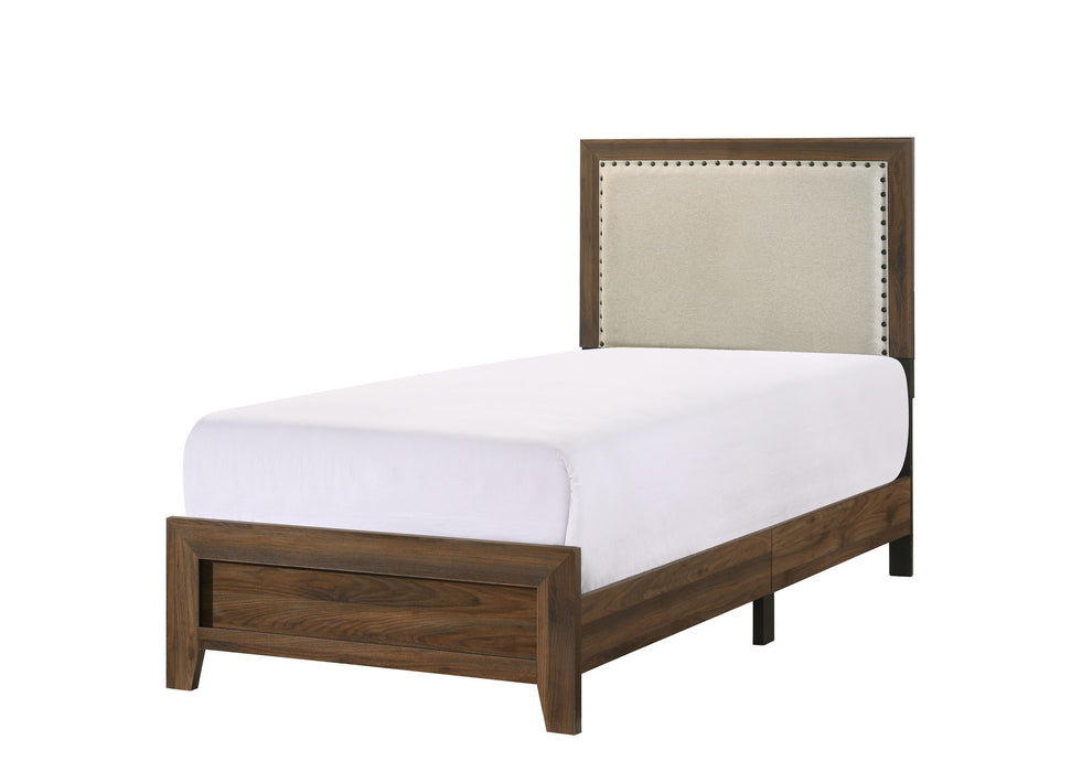 Millie - Twin 4 Piece Upholstered Bedroom Set - Brown Cherry