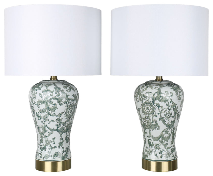 Sage Conservatory - 26 X 15 - Ceramic Table Lamp (Set of 2) - Sage Botanical Chinoiserie