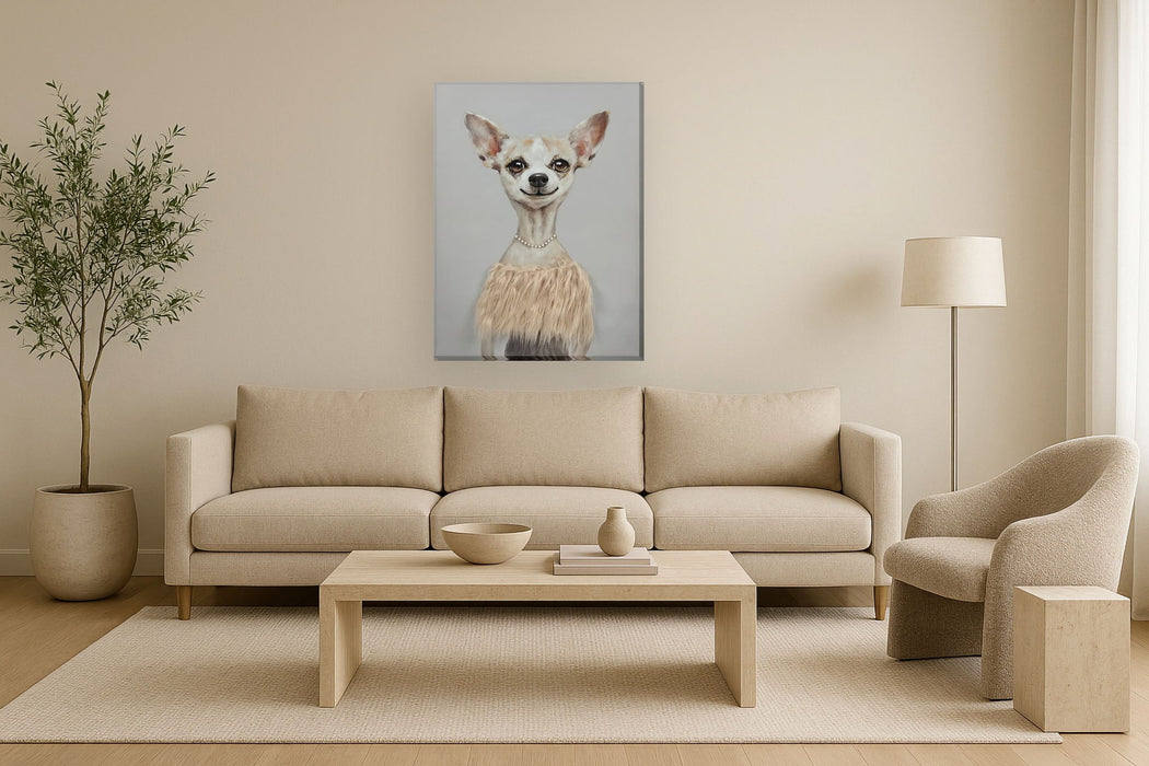 Pearl-Clad Pup Portrait - 30" x 40" Framed Wall Art