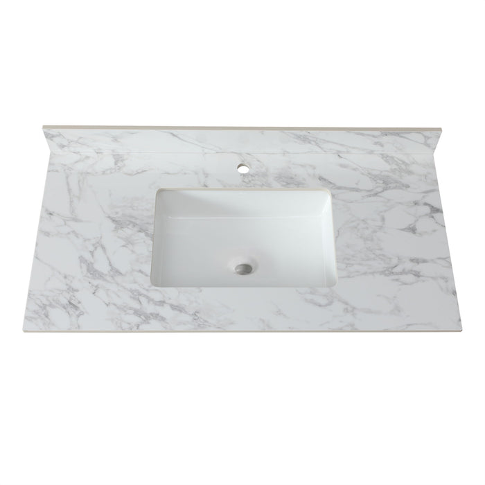 Elegant Bathroom Vanity Top With Rectangular Ceramic Sink And Backsplash