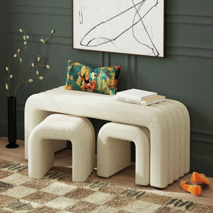 Seqouia - Bench With 2 Stools - Cream