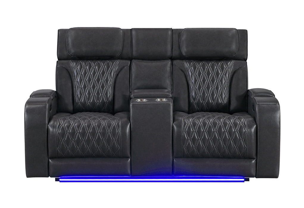 U8611 - Power Console Reclining Loveseat With Power Headrest, LED And Speaker - Charcoal