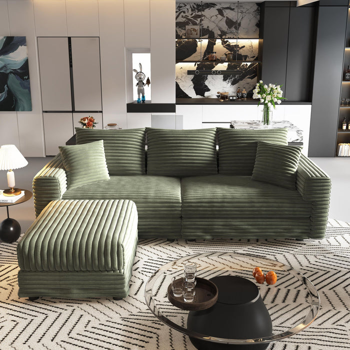 Deep Seat Convertible Sofa With Soft Pillows And Ottomans