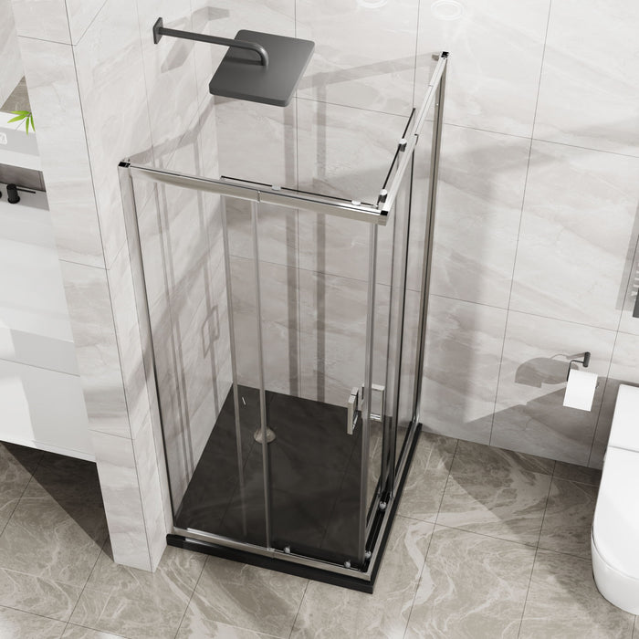 Corner Sliding Shower Door & Base Combo No Drain Kit