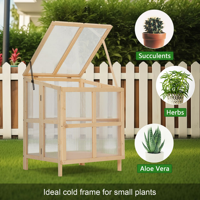 2 Tier Foldable Cold Frame Greenhouse, Portable Wooden Greenhouse Garden Cold Frame Raised Planter Box With Shelves - Natural Wood