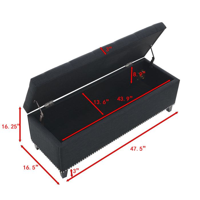 Button Tufted Storage Ottoman, Living Room Bench With Safety Close Hinge - Black