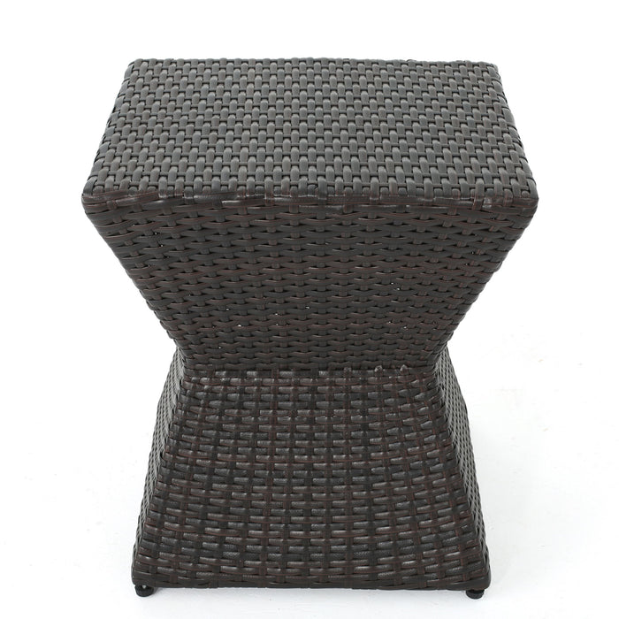 Outdoor Wicker End Table - Brown Multi