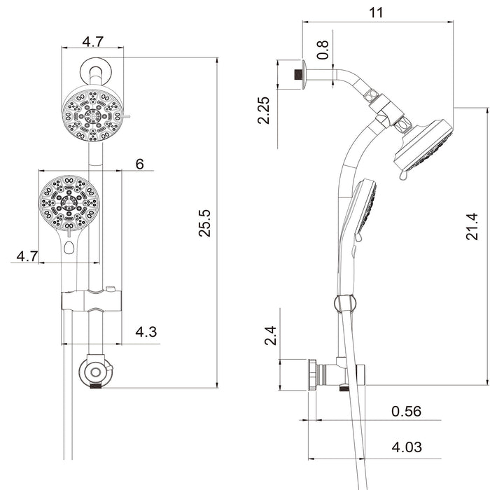 Multi Function Dual Shower Head System With 4.7" Rain Showerhead, 8 Function Hand Shower, Adjustable Slide Bar