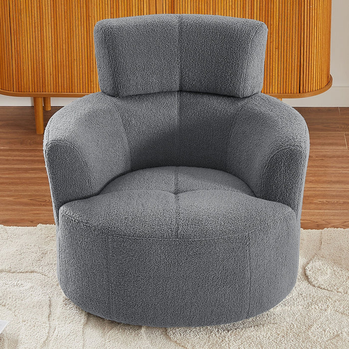 360° Swivel Chair Upholstered Accent Barrel Chair With Adjustable Headrest