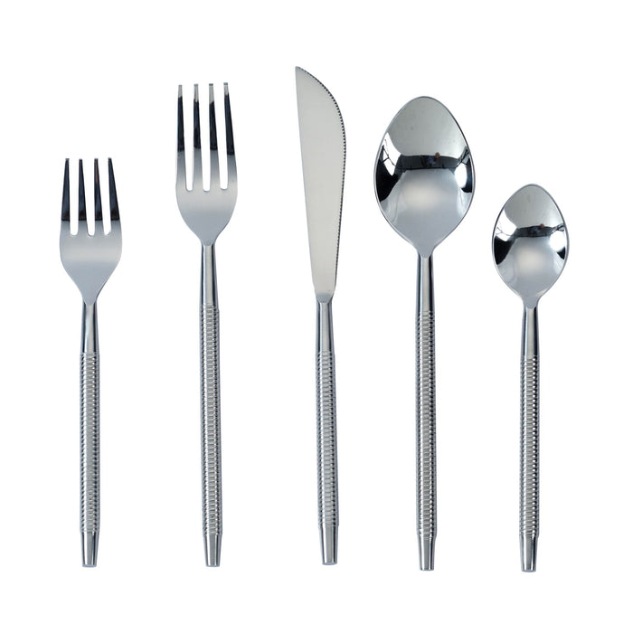 Ribbed - Stainless Steel Flatware (Set of 5) - Silver